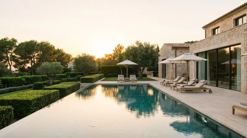 Pool-Terrasse im Cinemura-Look — KI-generierte Beispielaufnahme
